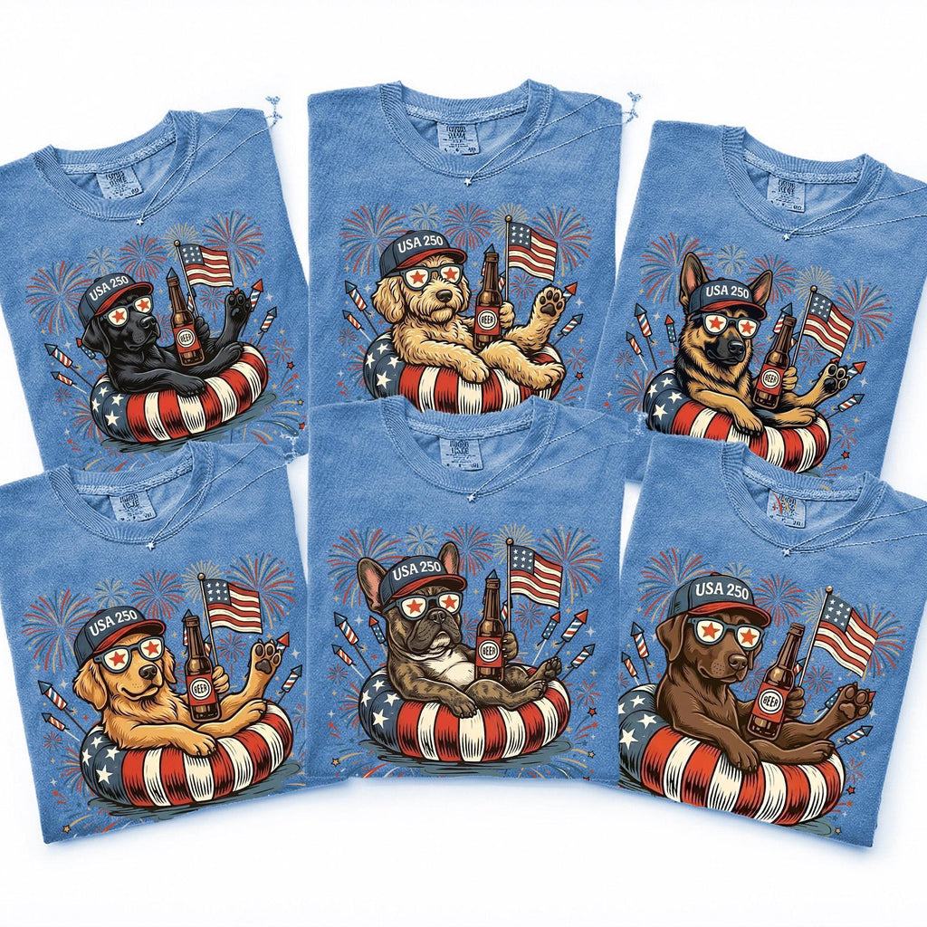 Patriotic Dogs 4th July Dog Comfort Colors 50 Dog Breeds Custom Available Usa Flag Fireworks America 250 (1)