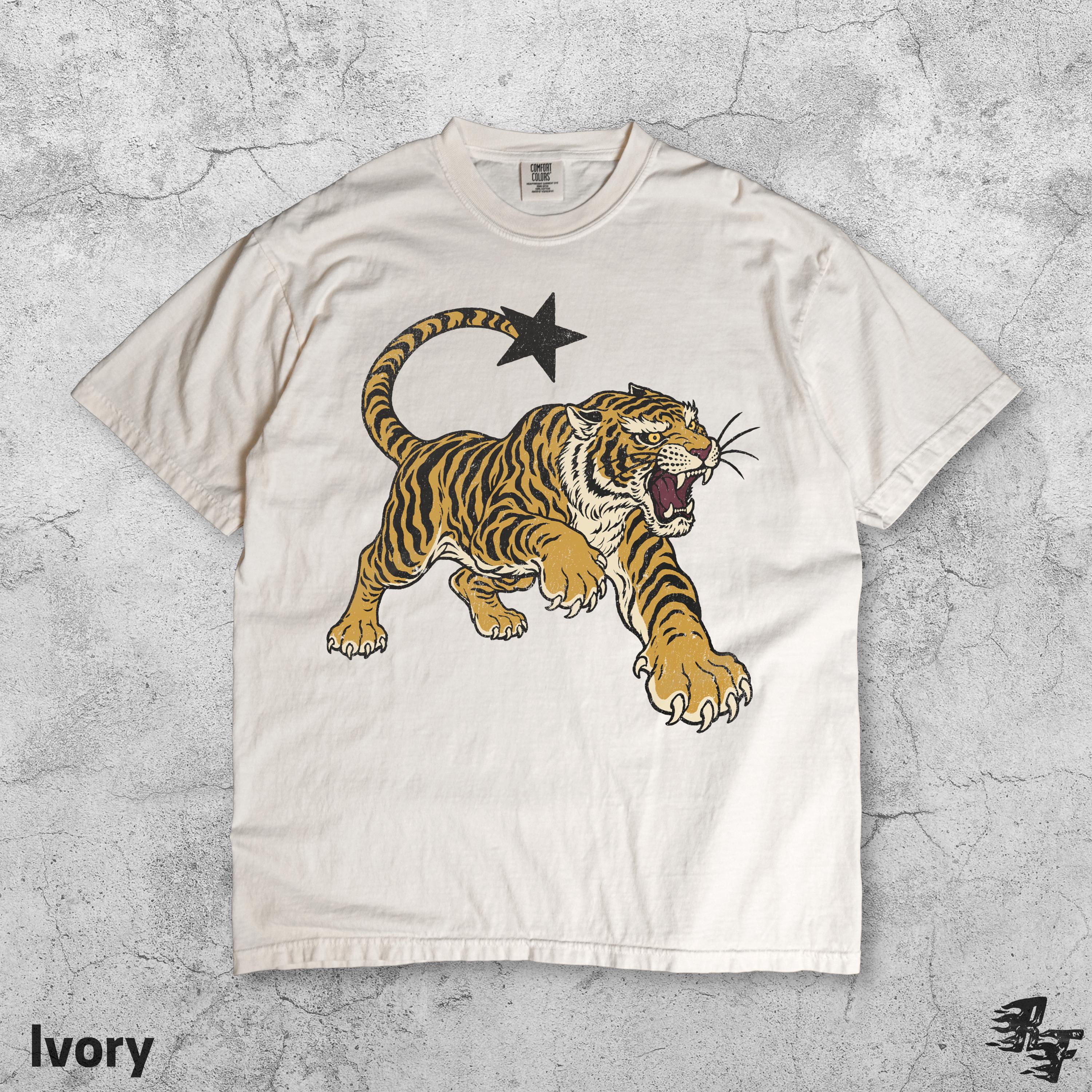 Vintage Tiger Retro Tattoo Roaring Big Cat Star Tail Tee Wild Animal Lover Grunge Streetwear (1)