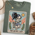 Quail Lady Skeleton Holding Quail Tee Bird Mom Quail Lover Halloween Bird Spooky Quail Owner Tee (1)