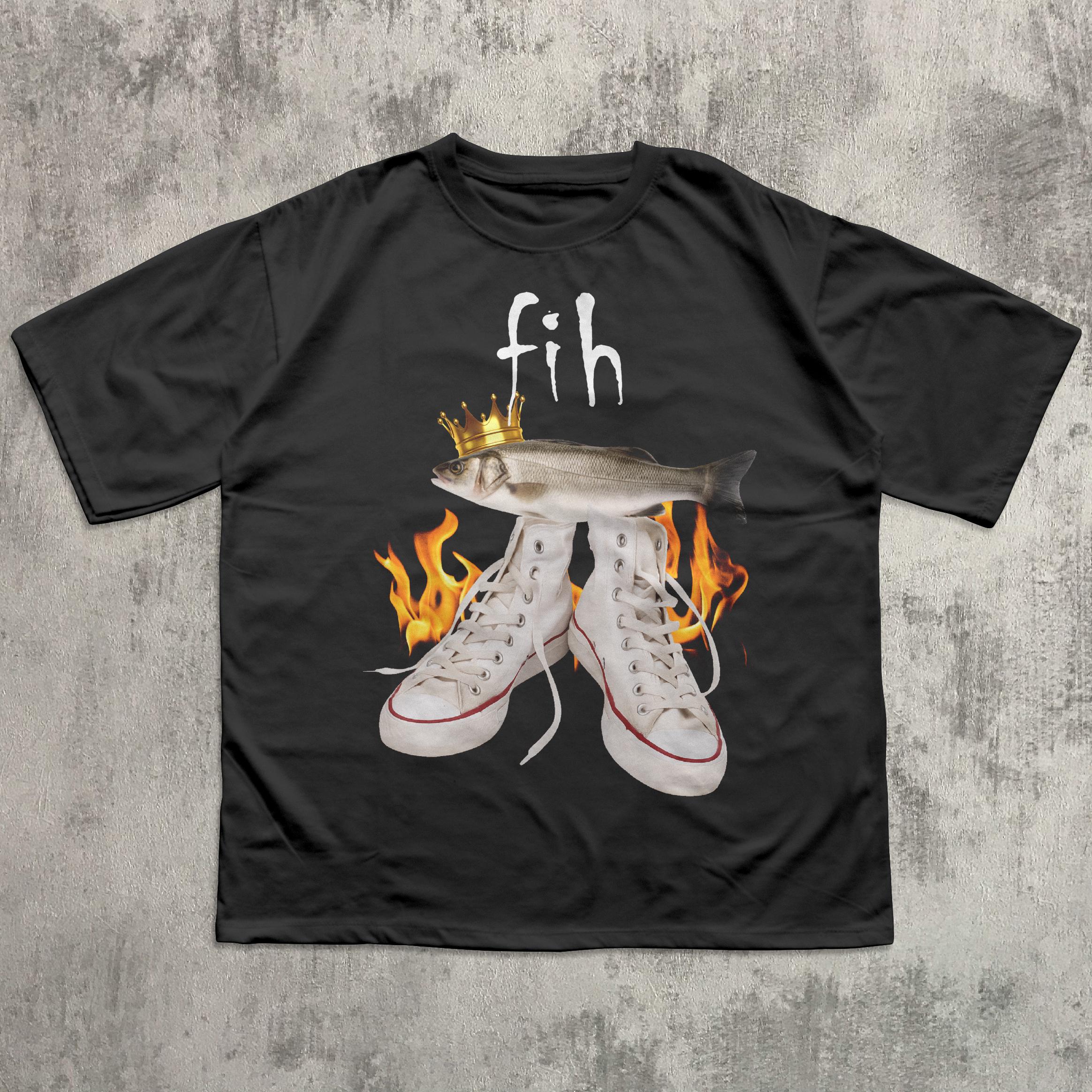 Fih Meme Fish Unhinged Clothes Ironic Tees Stupid Weird Tee Brainro Silly Cringy (1)