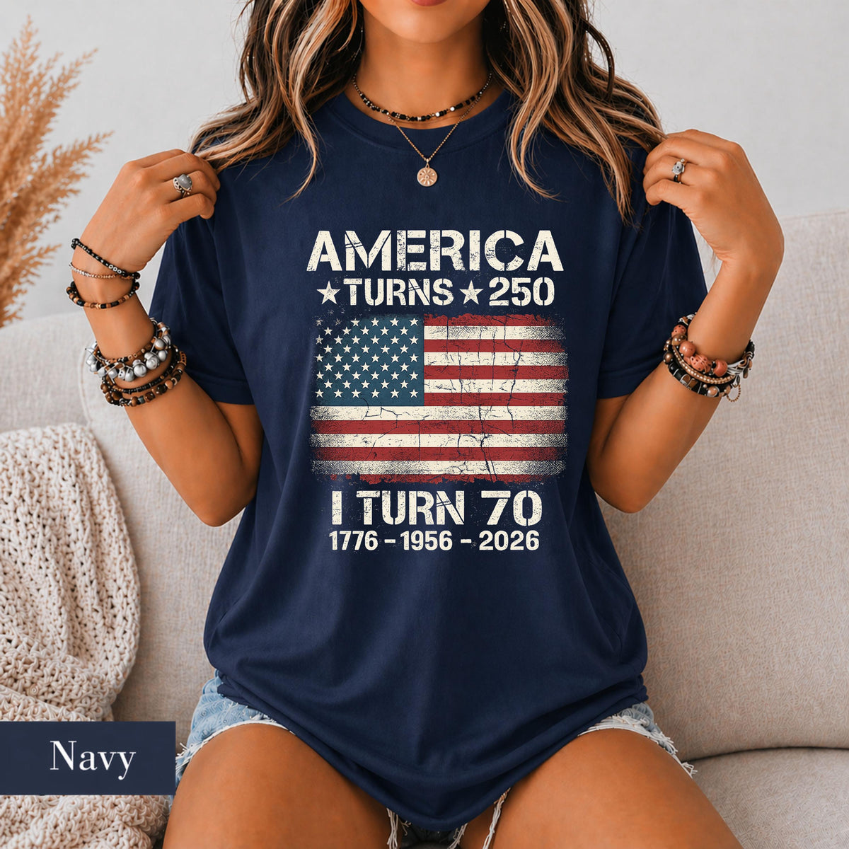 Custom America Turns 250 Turn 70 Birthday Patriotic Usa 1776-2026 Tee 70th Milestone Birthday (1)