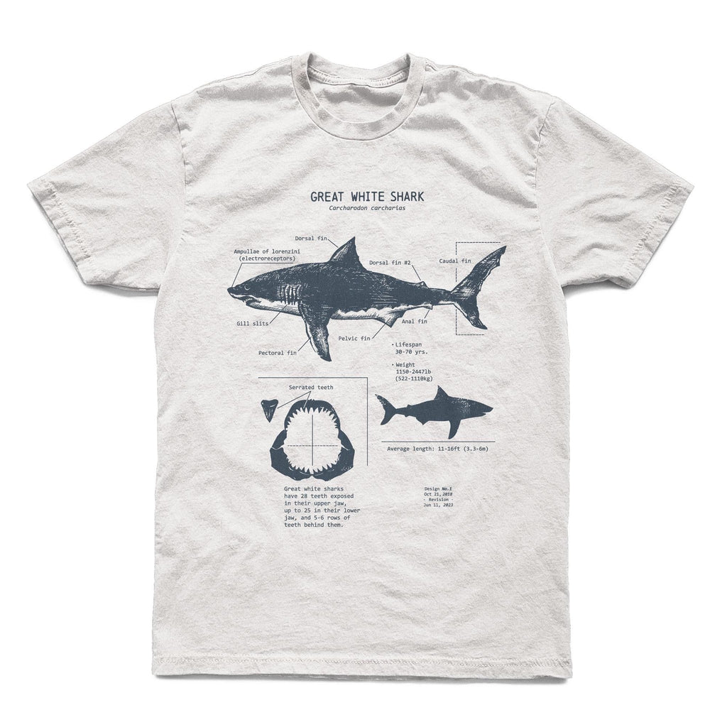 White Shark Anatomy Hand-Drawn Biology Diagram Screen Printed Ringspun (1)