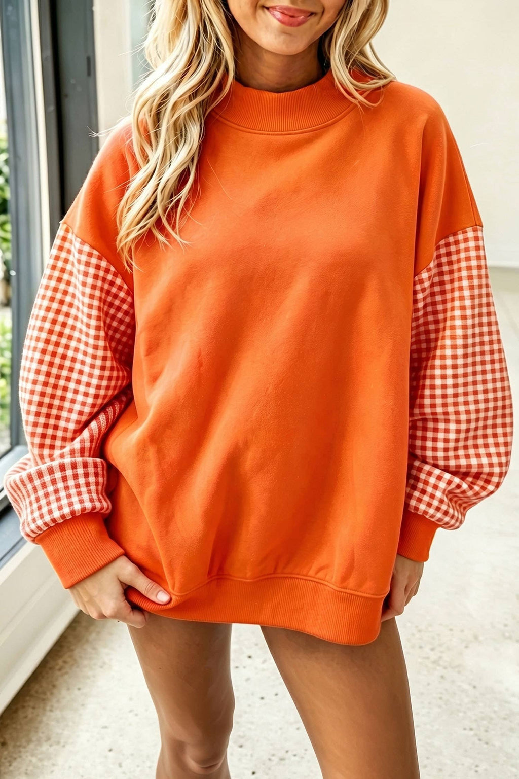 66 Game Day Plaid Colorblock Mock Neck Sweatshirt (S-Xl)