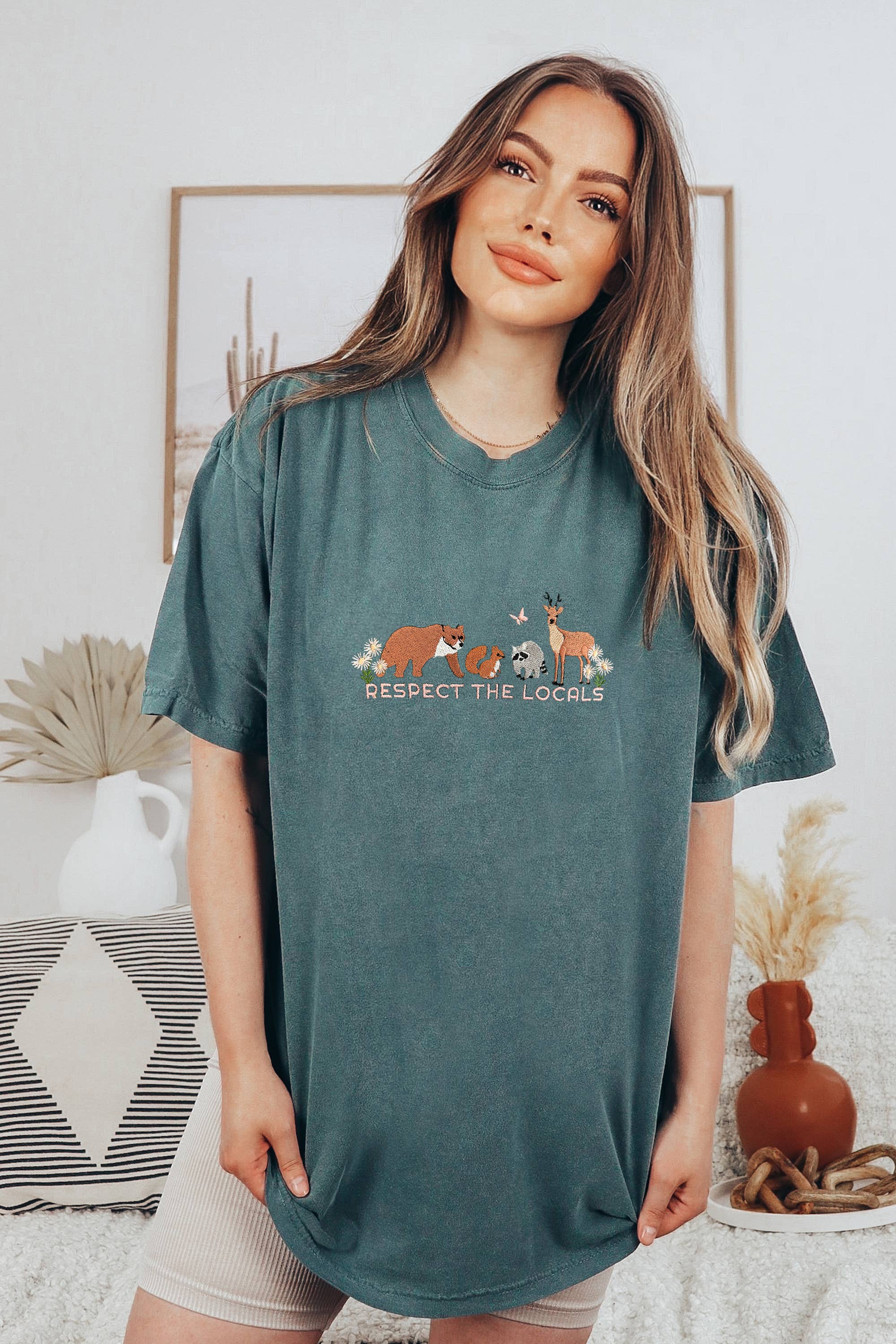 Embroidered Nature Respect the Locals Granola Girl Tshirt