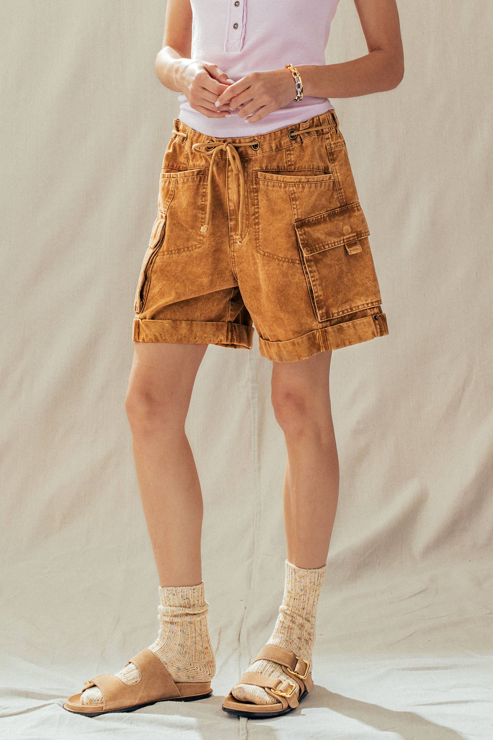 Mineral Wash Cotton Utility Cargo Shorts