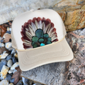 Western Feather Trucker Hat Retro Feather Crown Hat