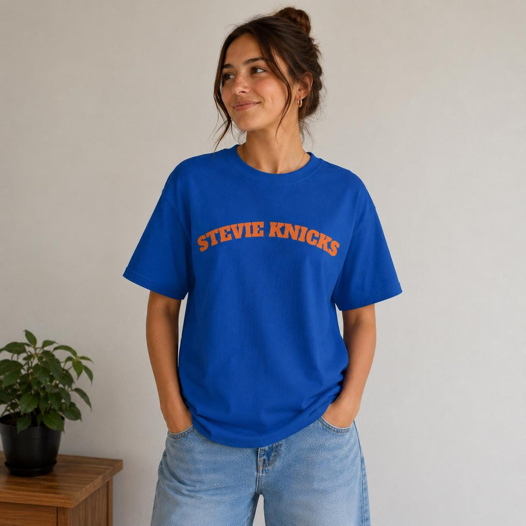 Stevie Knicks Oversized Fit Retro Arch Lettering Basketball Name Tee Celebrity Inspired Nba (2)