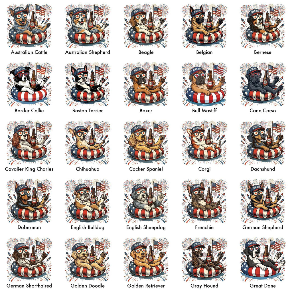 Patriotic Dogs 4th July Dog Comfort Colors 50 Dog Breeds Custom Available Usa Flag Fireworks America 250 (2)