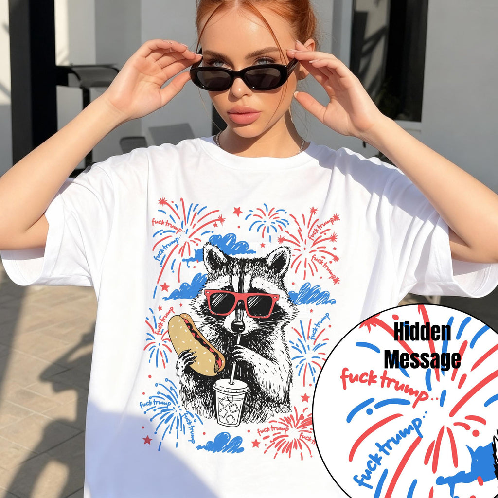 Fourth July Anti Trump Subtle Trump Raccoon Tee Fdt July 4th Usa 250 Birthday Th Anniversary Political (2)