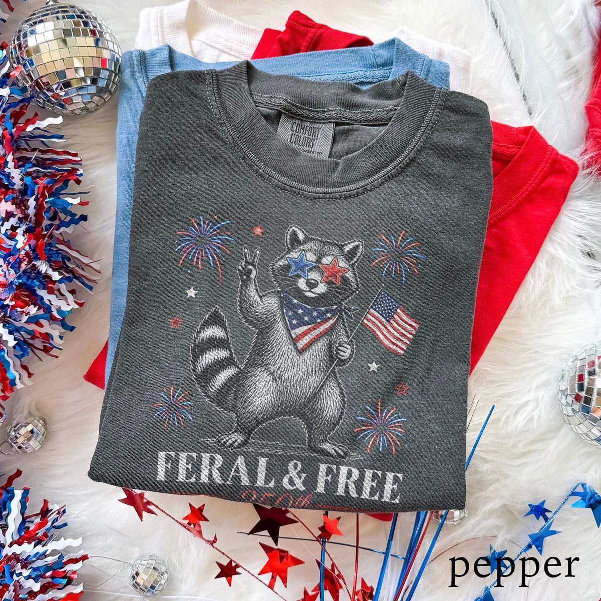 Usa 250th Anniversary Feral Free Raccoon Tee Patriotic America Comfort Colors Freedom Tee (2)