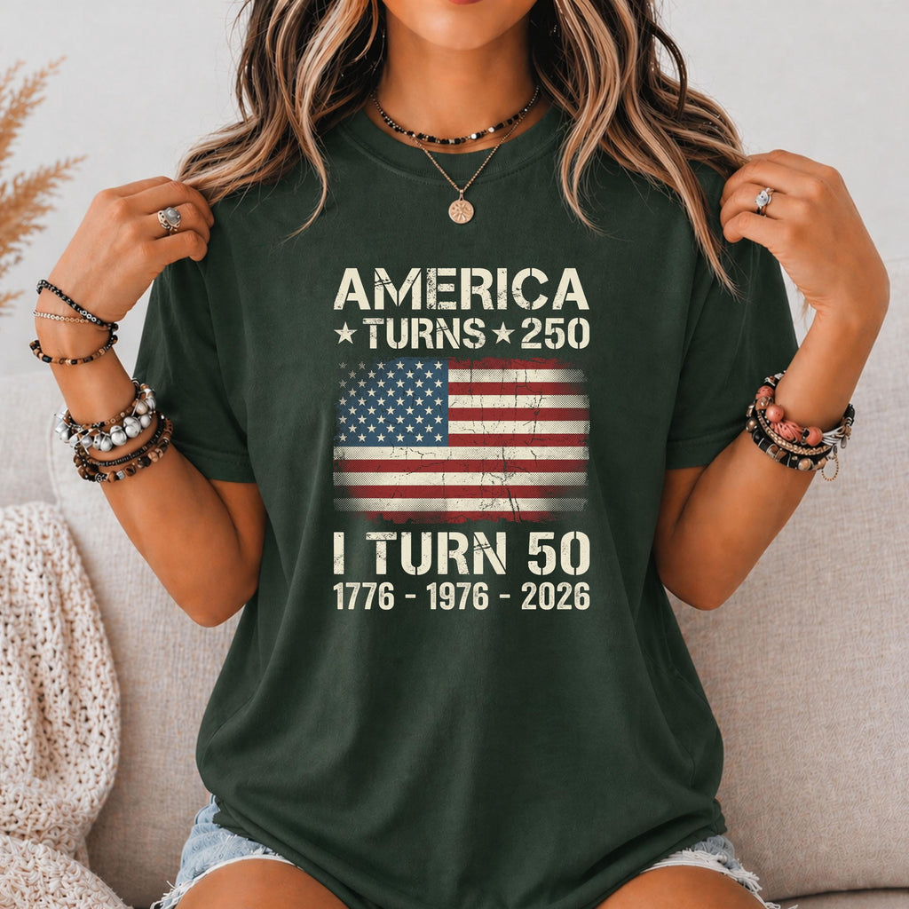 Custom America Turns 250 Turn 50 Birthday Patriotic Usa 1776-2026 Tee 50th Milestone Birthday (2)