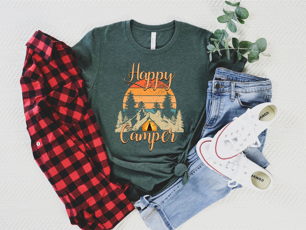 Happy Camper Camping Hiking Travel Camp Life Caravan Life Nature Lover Fishing Hunting Cooking Outdoors Fire (2)