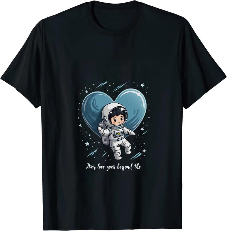 [100% Cotton] Astronaut Floating In Space With Blue Heart Romantic Love Story T-Shirt Hoodie Sweatshirt | HappyPodTees.com