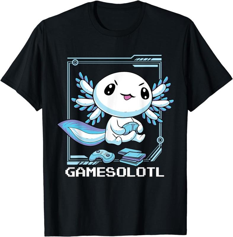 [100% Cotton] Cute Blue Axolotl Gaming Pixel Art Gamer T-Shirt With Retro Controller Design Hoodie Sweatshirt