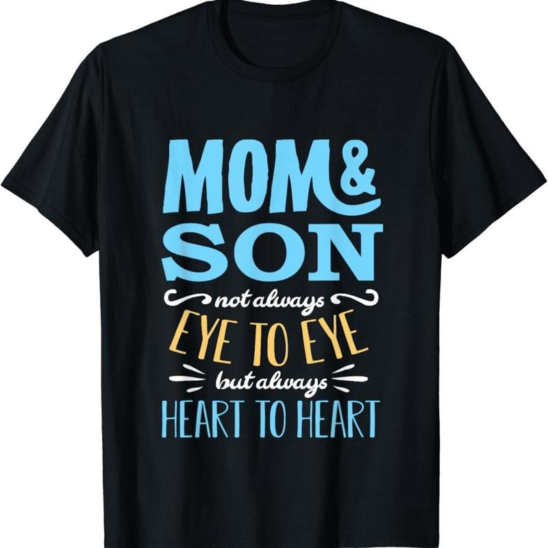 [100% Cotton] Mom And Son Heart To Heart Love Matching T-Shirt With Blue And Yellow Design Hoodie Sweatshirt