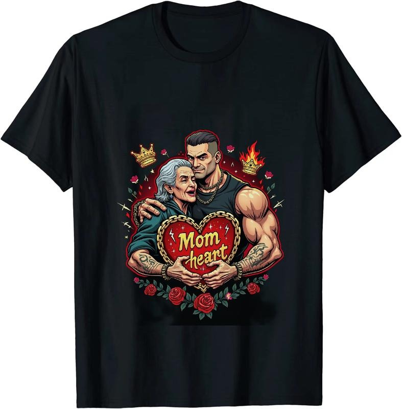 [100% Cotton] Mom Heart Love Embrace Gray Hair Blue Shirt Black Tank Top T-Shirt With Roses And Crown Design Hoodie...