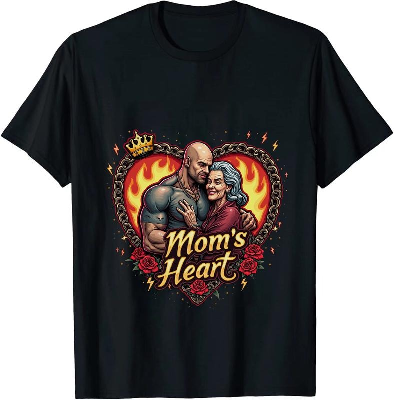 [100% Cotton] Strong Bald Man And Blue Haired Grandma Hugging In Heart Flame T-Shirt Hoodie Sweatshirt | HappyPodTees.com
