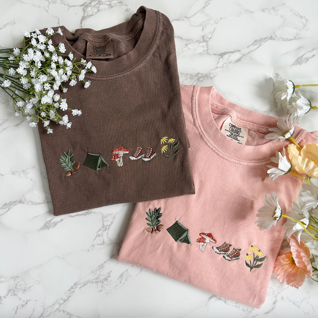 Embroidered Camping Mushroom Outdoorsy Plant Tshirt