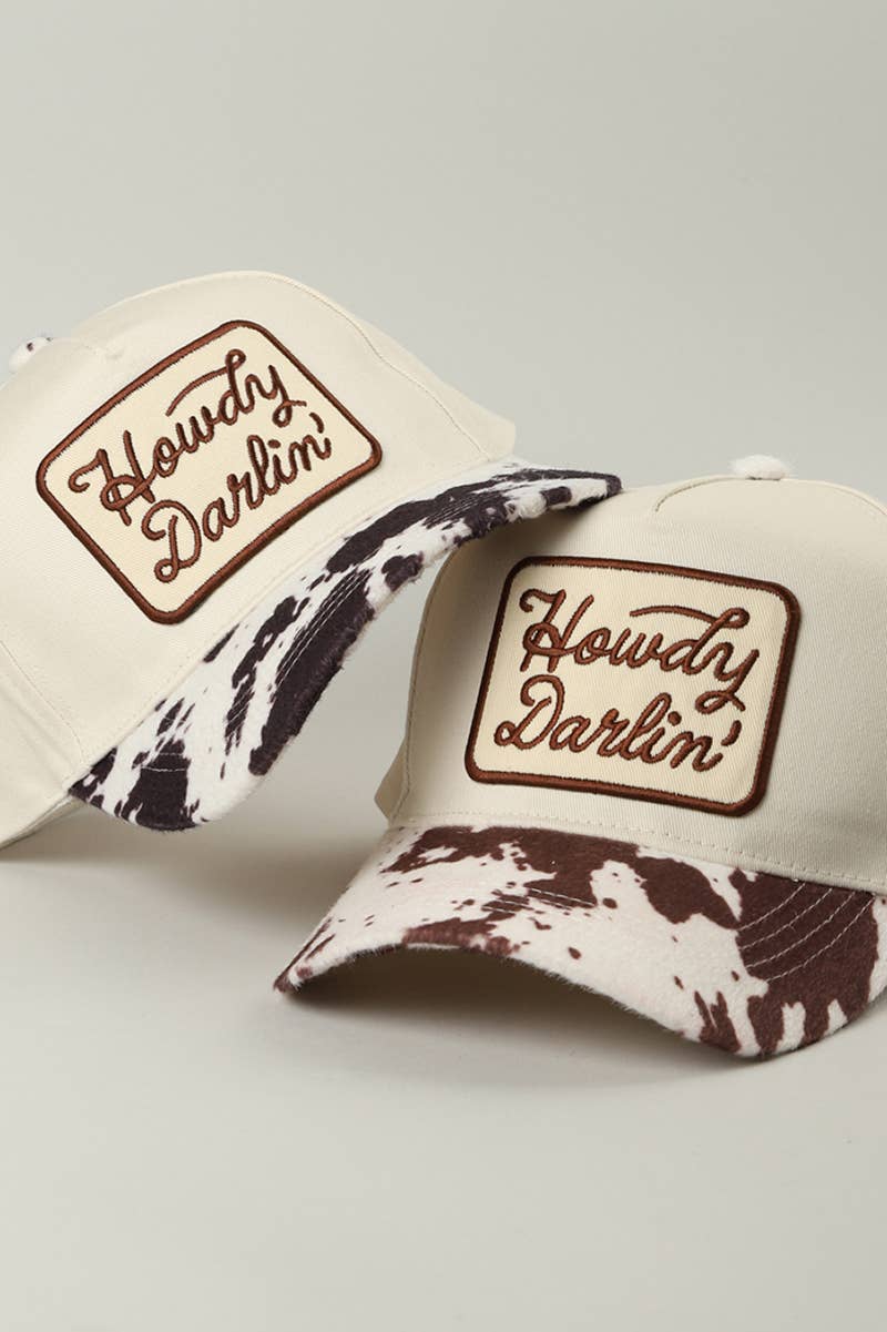Howdy Darlin' Embroidered Patch Animal Print Trucker Hat