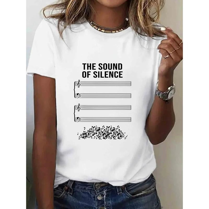 1pc, 100%, Silent Voice Pattern Printed T-Shirt, Seasonal Casual Women'S T-Shirt, Round Neck Pure Short Sleeved T-Shirt, Outdoor Sports, Holiday Gift style 02