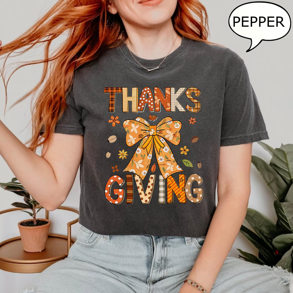 Comfort Colors Coquette Bow Thanksgiving Autumn Fall Thanksgiving Thankful Thanksgiving (3)