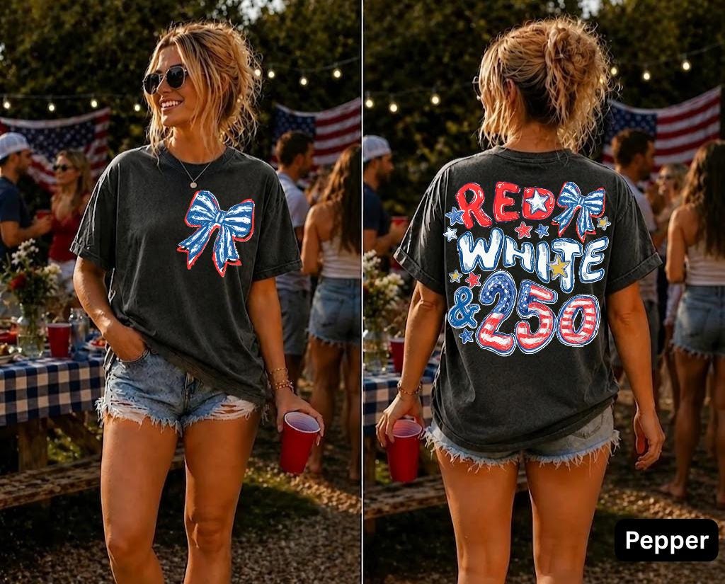 Comfort Colors Red White Blue 250th Anniversary Front Back Side 4th July Preppy Patriotic Tee Flag (3)