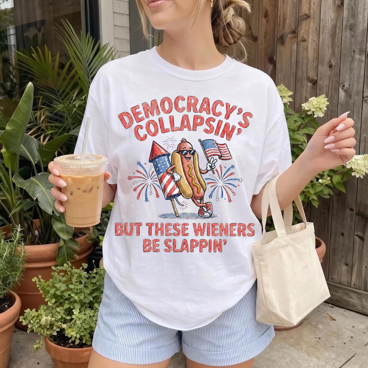 Comfort Colors Democracy'S Collapsing These Wieners Slappin 4th July Dog Tee Patriotic Firework (3)
