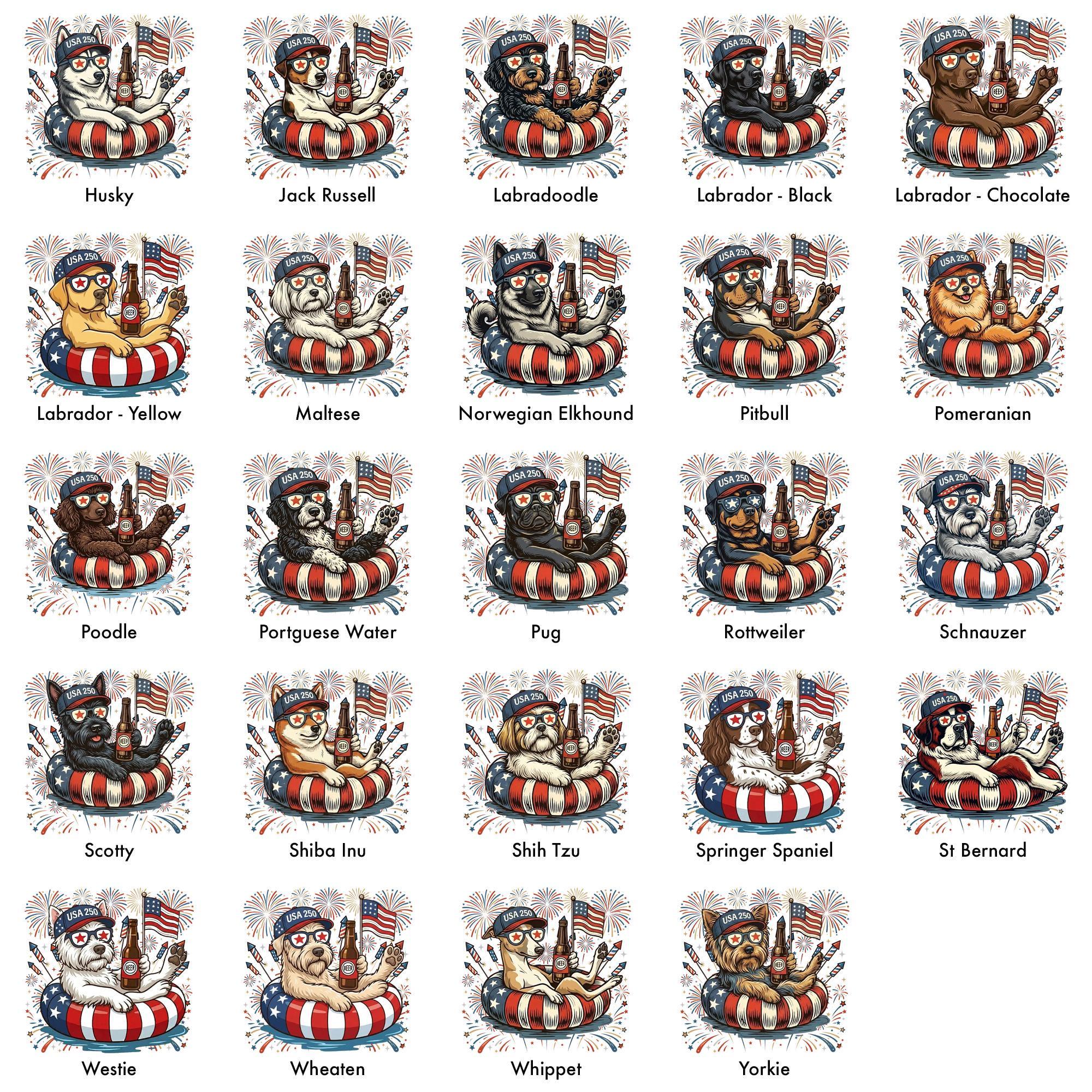 Patriotic Dogs 4th July Dog Comfort Colors 50 Dog Breeds Custom Available Usa Flag Fireworks America 250 (3)