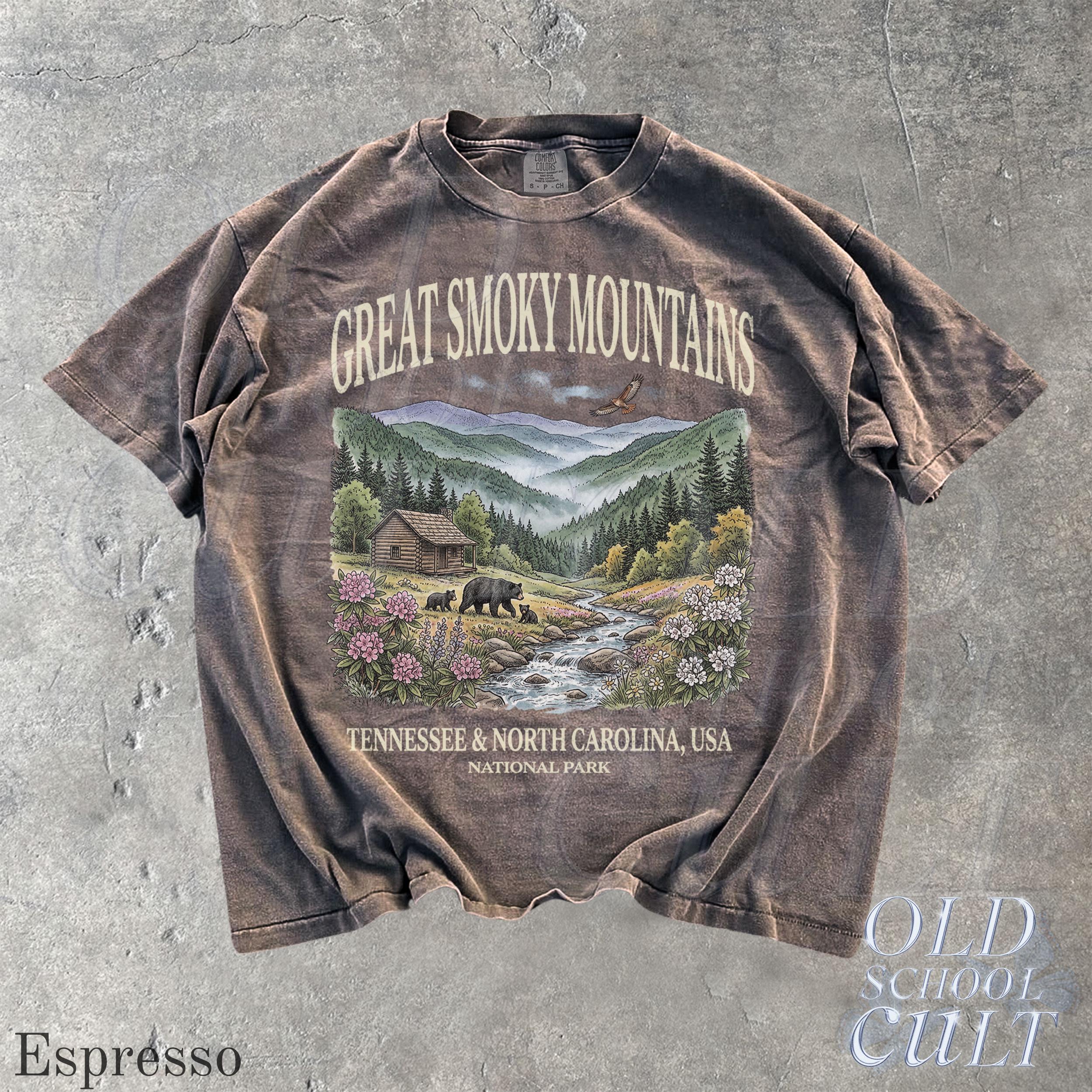 Smoky Mountains National Park Vintage 90s Retro Comfort Colors Mountain Cabin Bear Usa Nostalgia Tee (3)