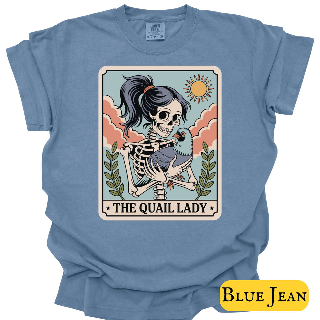 Quail Lady Skeleton Holding Quail Tee Bird Mom Quail Lover Halloween Bird Spooky Quail Owner Tee (3)