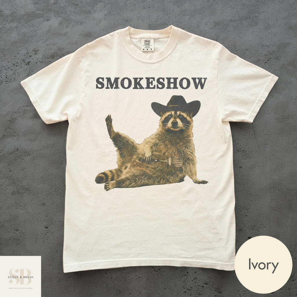 Comfort Colors Cowboy Raccoon Animal Meme Bbq Grill Raccoon Tee Silly Novelty (3)