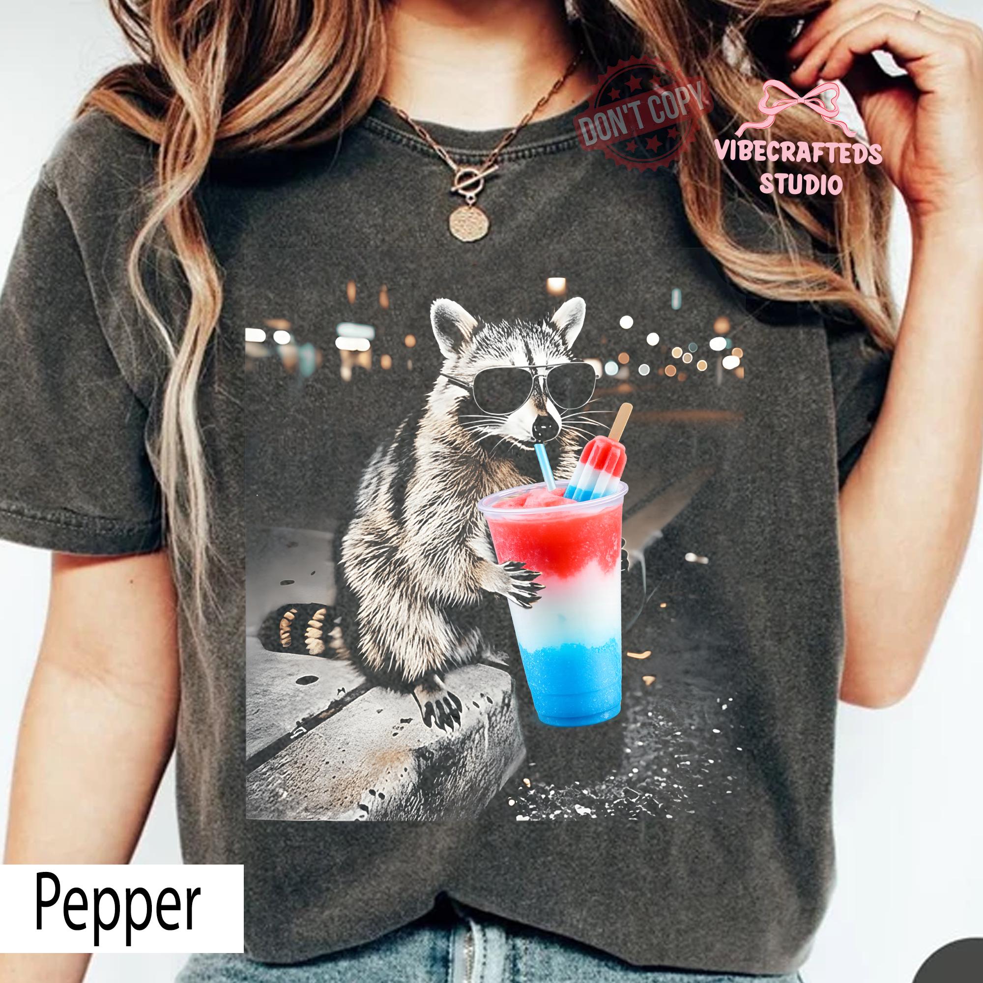 4th July Raccoon Drinking Patriotic Slushie Comfort Colors American Meme Tee Red White Blue Popsicle Drink (3)