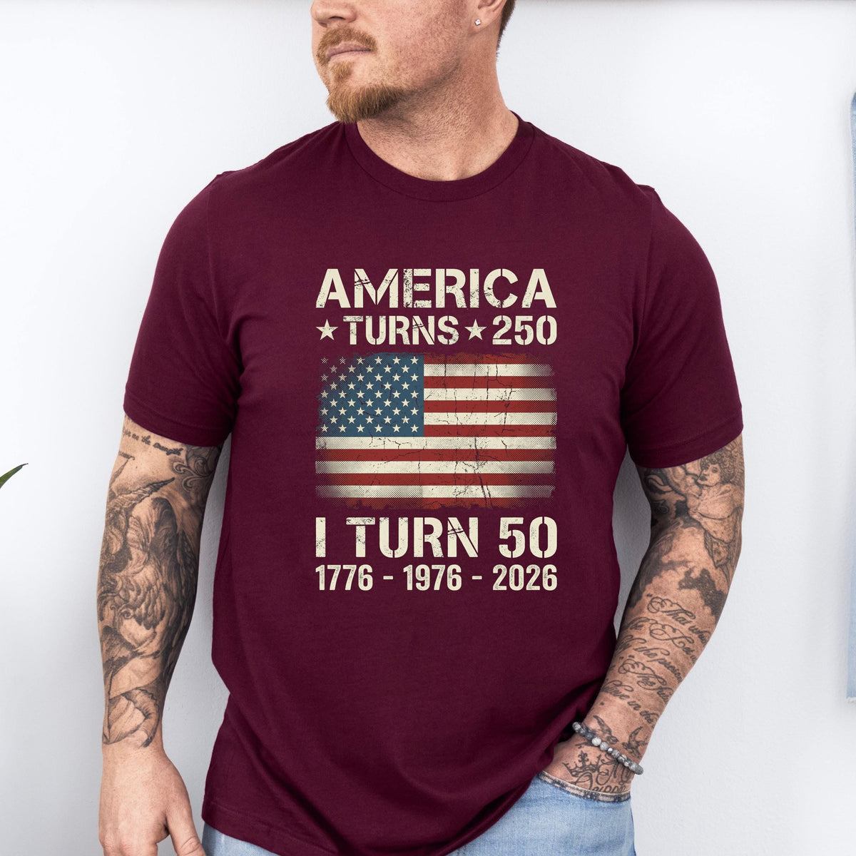 Custom America Turns 250 Turn 50 Birthday Patriotic Usa 1776-2026 Tee 50th Milestone Birthday (3)