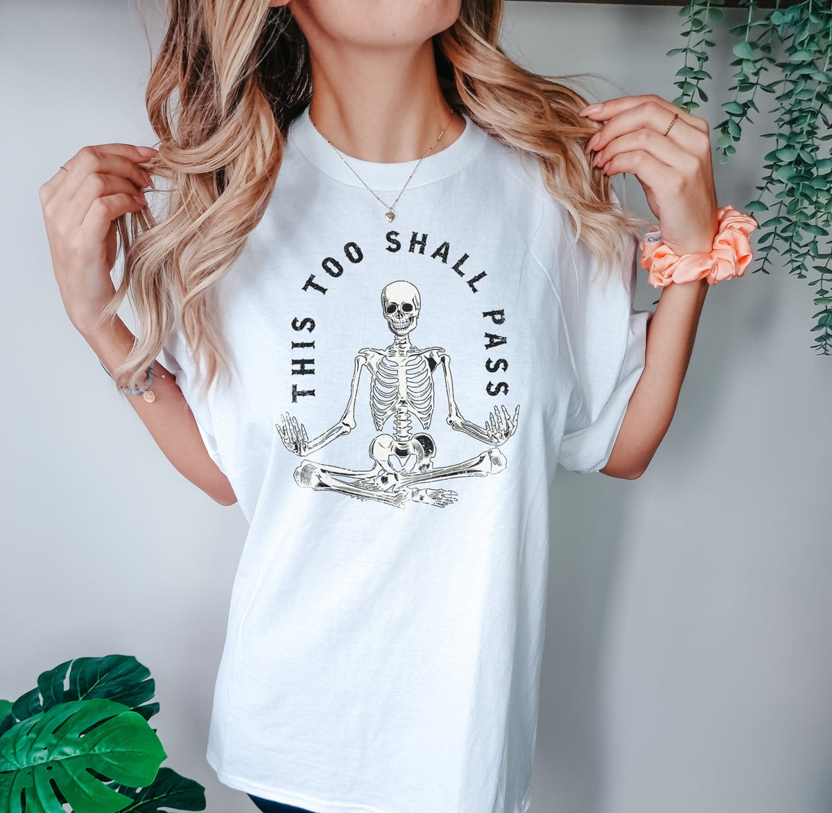 Meditating Skeleton Too Shall Pass Gothic Mental Health Quote Tee Spiritual Friend (3)