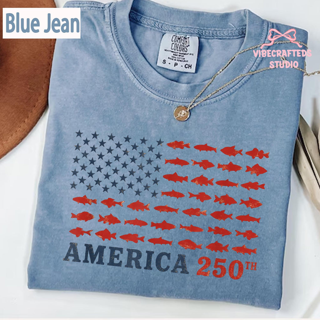 America 250th Fishing Flag Comfort Colors Usa 250 Years Fishing Tee Patriotic Fisherman 4th July Angler (3)