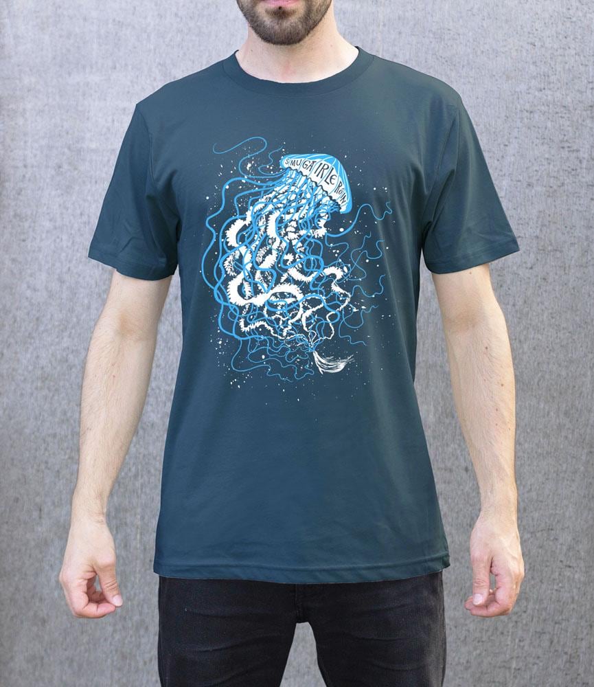 Smugairle Organic Earth Positive Tee Irish Word Jellyfish Seal Spit Dark Navy Blue (3)