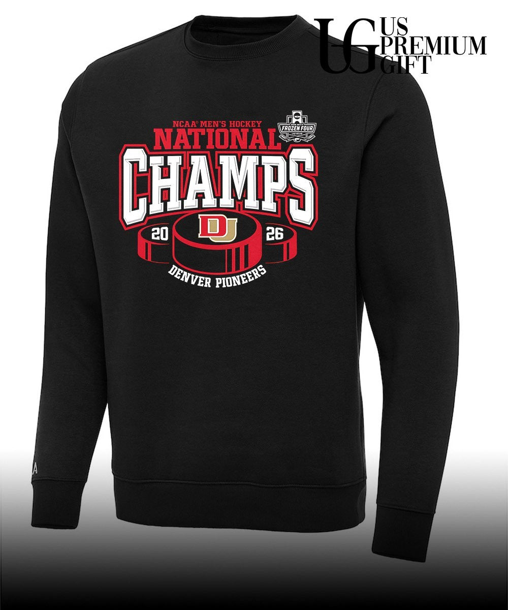 2026 NCAA Frozen Four Denver Pioneers Ice Hockey National Champions hockey puck shirt