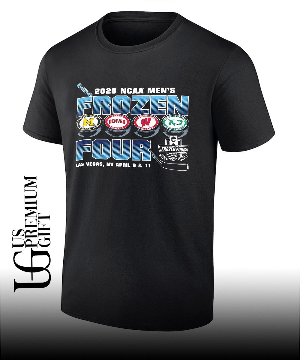 2026 NCAA Men’s Frozen Four Michigan Wolverines Denver Pioneers Wisconsin Badgers and North Dakota Fighting Hawks logo shirt