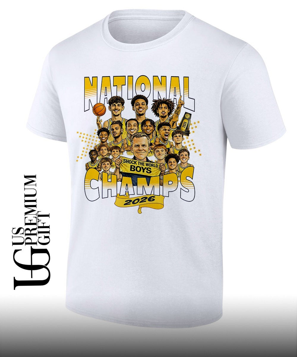 2026 National Champs Michigan Wolverines Basketball Shock The World Boys caricature shirt