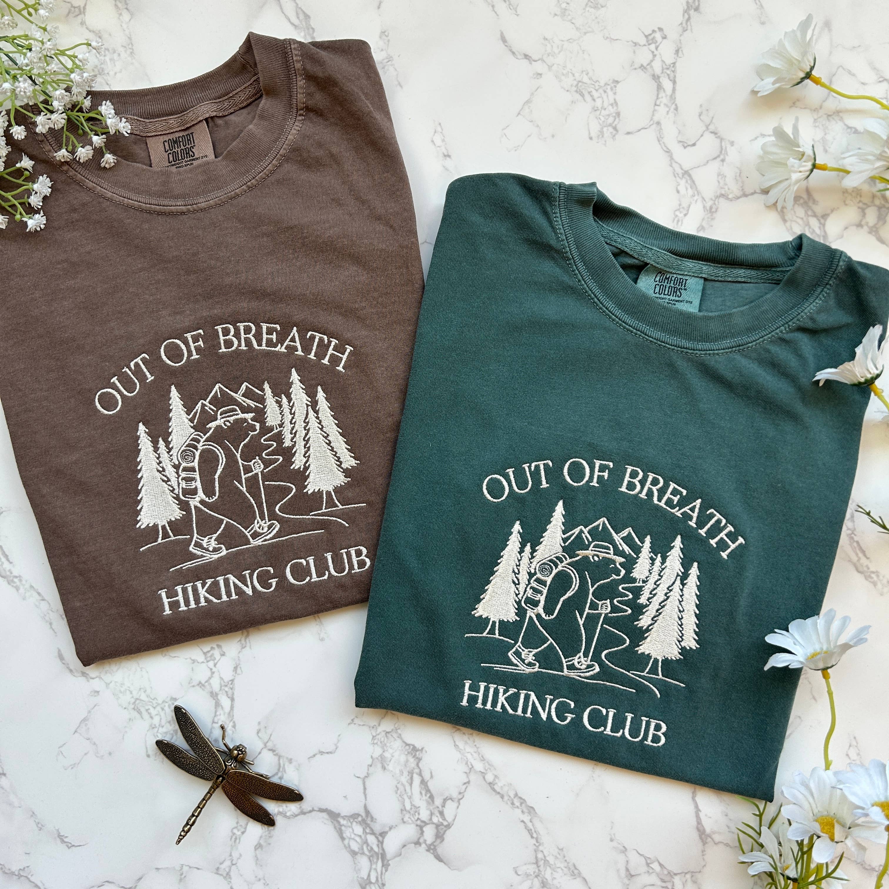 Embroidered Out of Breath Hiking Club Bear Tshirt