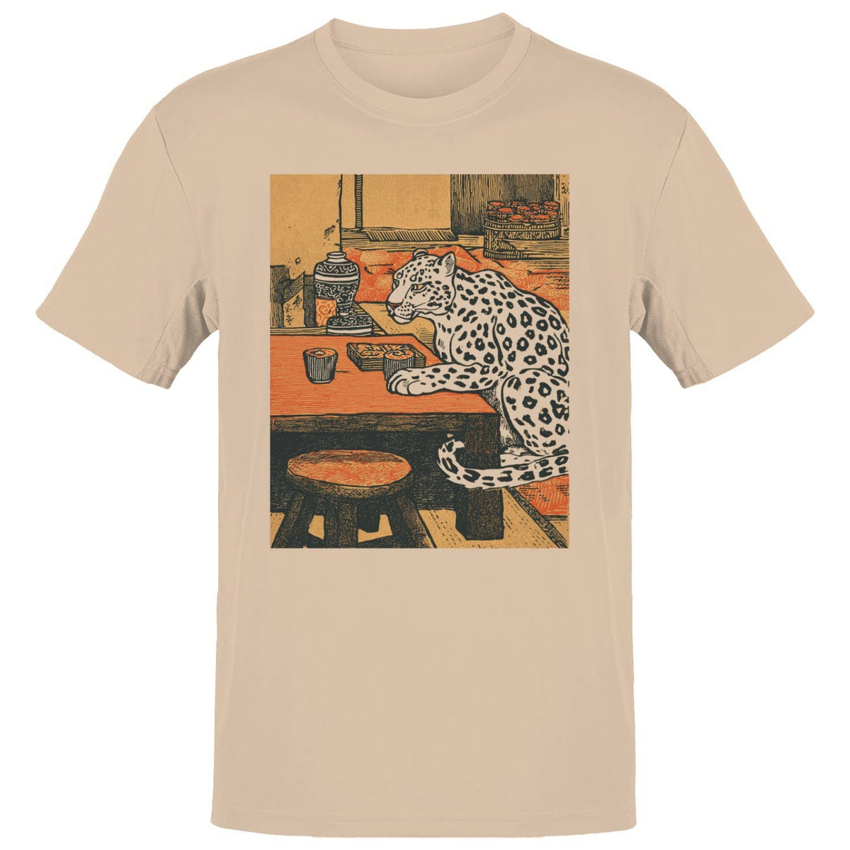 Leopard in Japanese Tea Room Men's T-Shirt