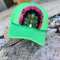 Summer Green Cosmic Cowgirl Feathered Trucker Hat Ranch Glam
