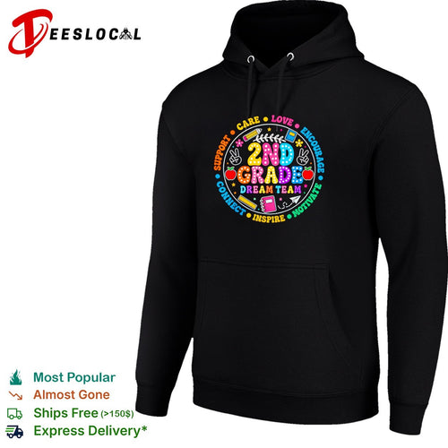 2nd grade dream team circular badge with school supplies icons and words shirt
