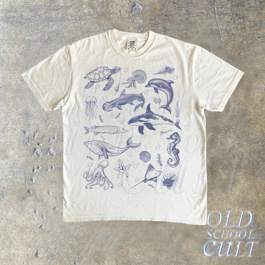 Sea Animal 90s Retro Ocean Nature Sealife Ocean Whale Orca Turtle Dolphin Shit Tee Ocean (4)