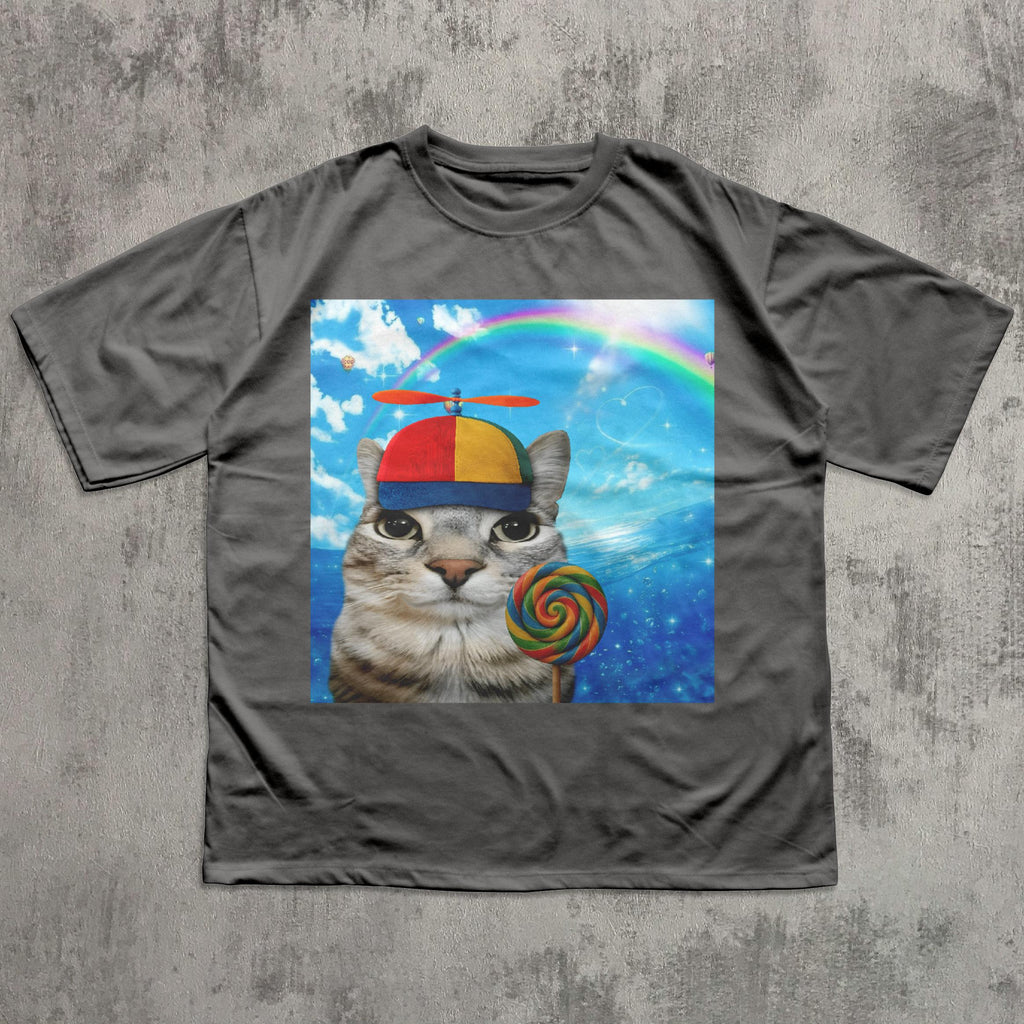 Happy Cat Dreamcore Cats Brainrot Meme Tee Silly Kitten Tee Cat Lover Weird Tees Gen Humor (4)