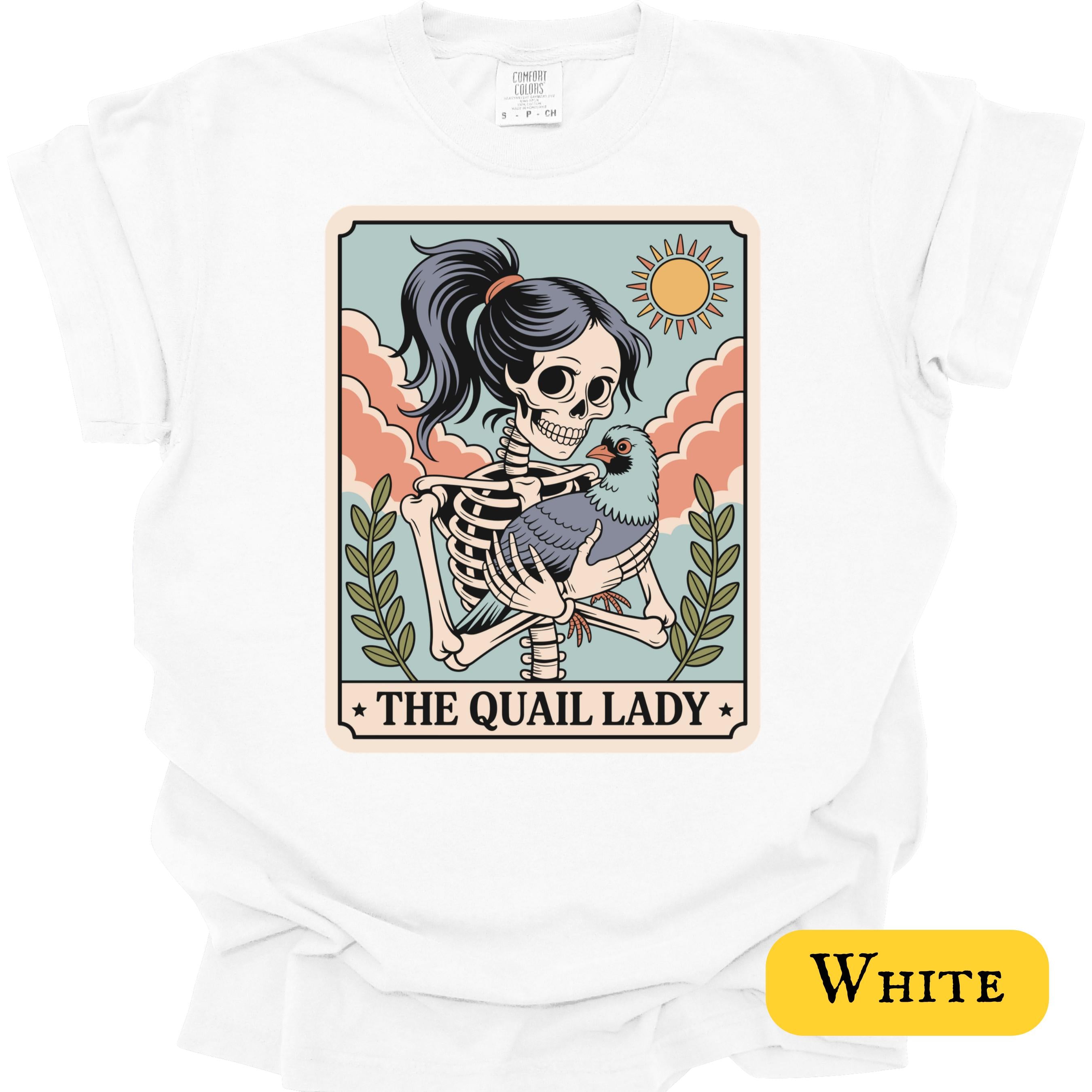 Quail Lady Skeleton Holding Quail Tee Bird Mom Quail Lover Halloween Bird Spooky Quail Owner Tee (4)