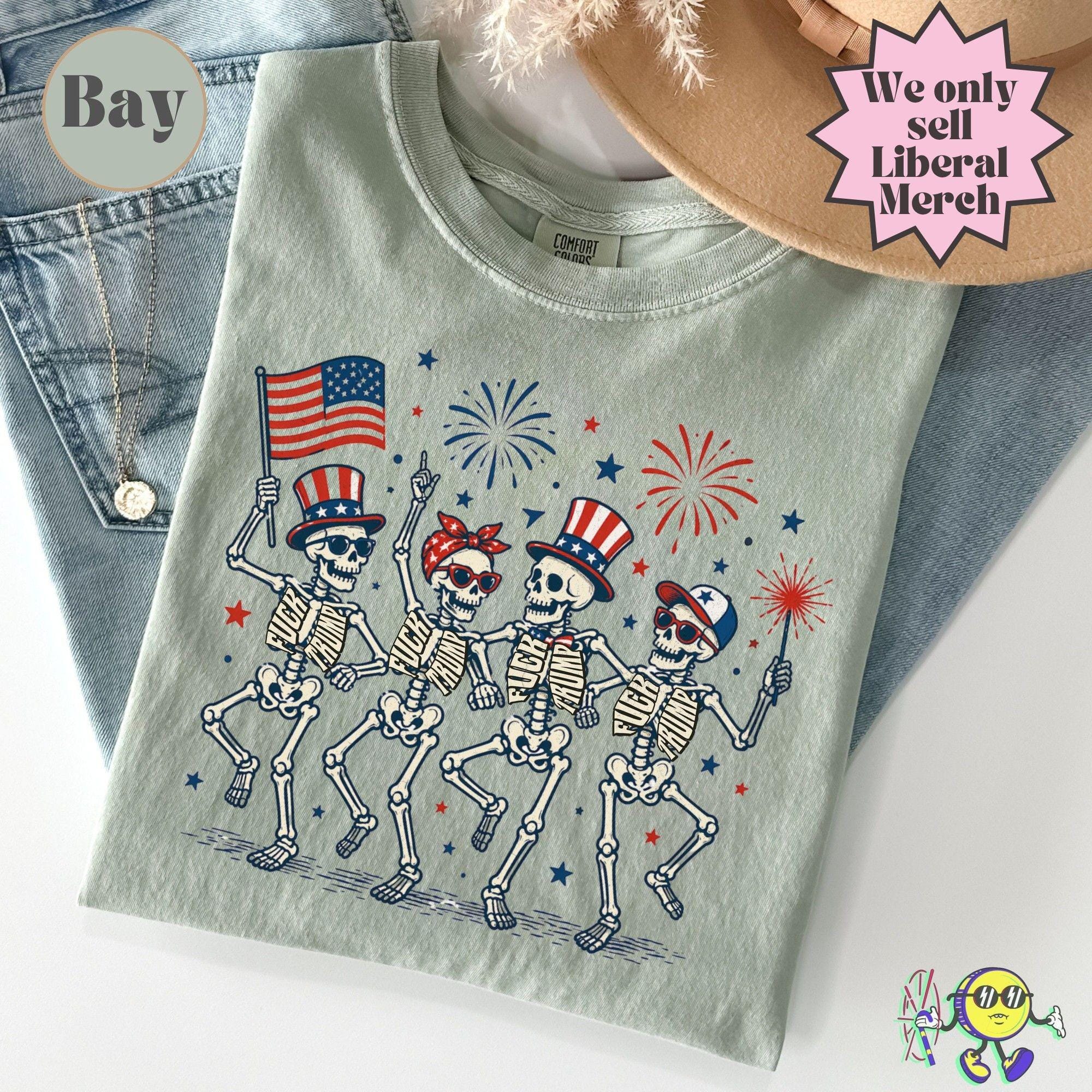 Subtle Fuck Trump Skeleton Liberal Fourth July Kings America Anti Fascism Resistance Leftist Semiquincentennial Fdt Tee (4)
