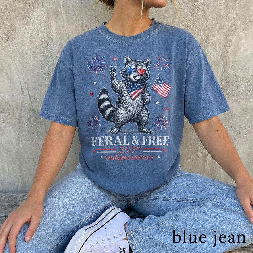 Usa 250th Anniversary Feral Free Raccoon Tee Patriotic America Comfort Colors Freedom Tee (4)