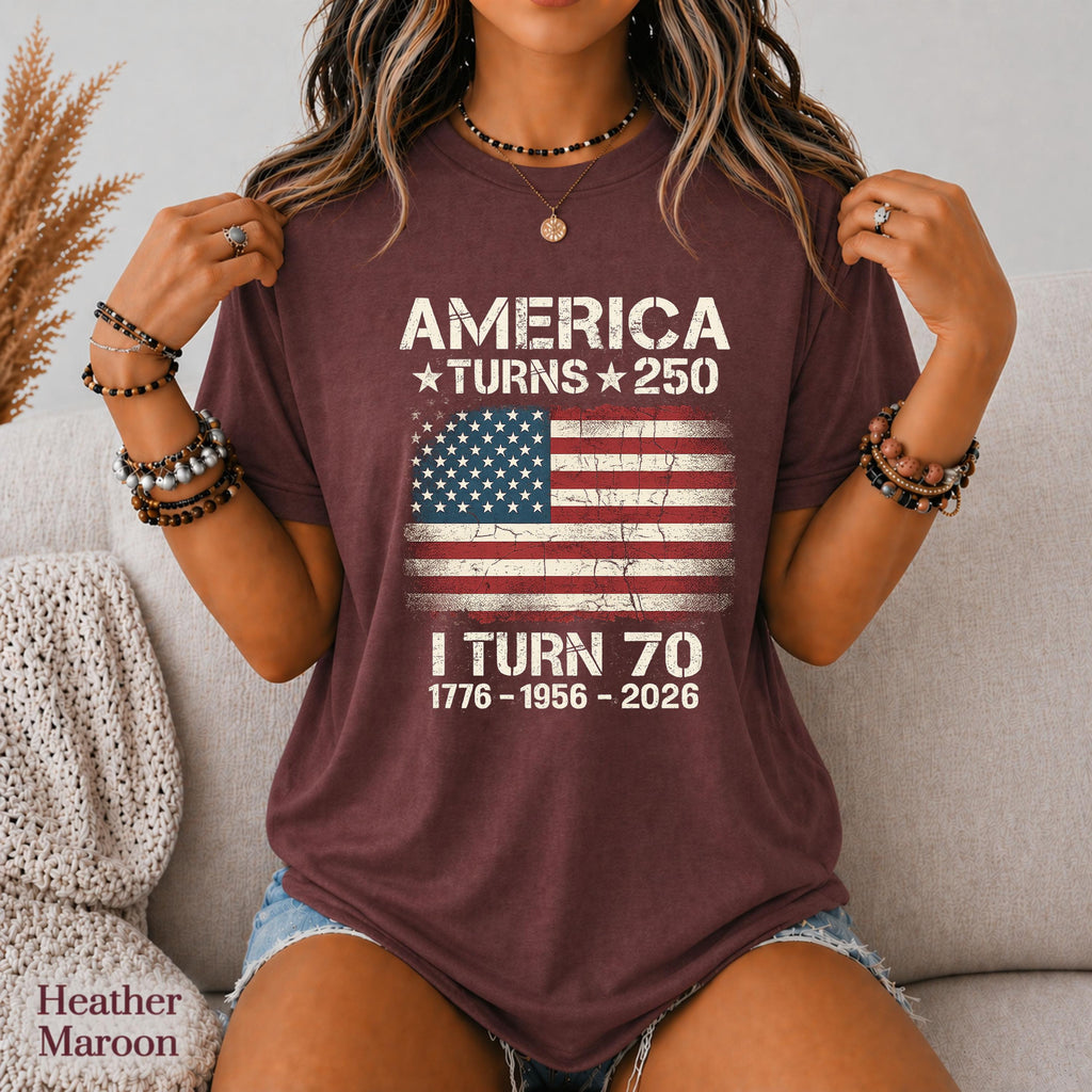 Custom America Turns 250 Turn 70 Birthday Patriotic Usa 1776-2026 Tee 70th Milestone Birthday (4)