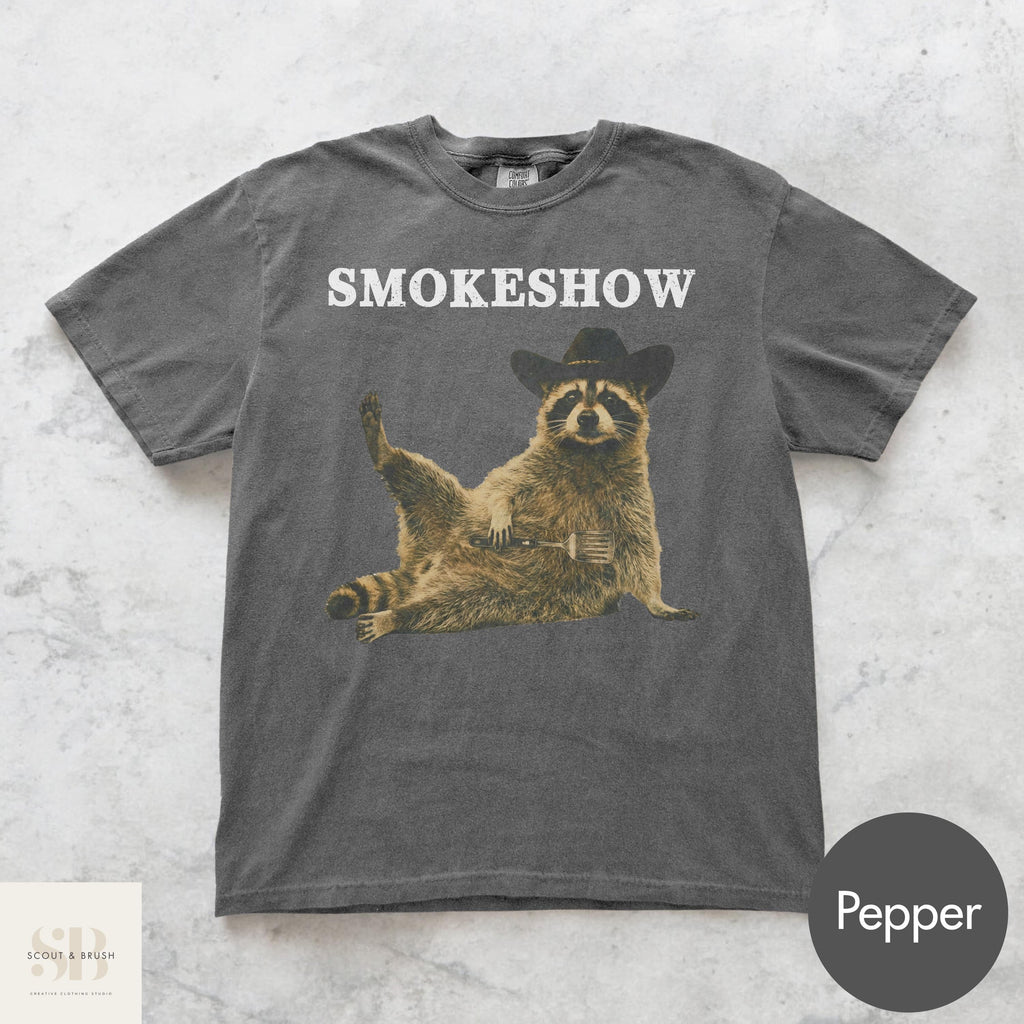 Comfort Colors Cowboy Raccoon Animal Meme Bbq Grill Raccoon Tee Silly Novelty (4)